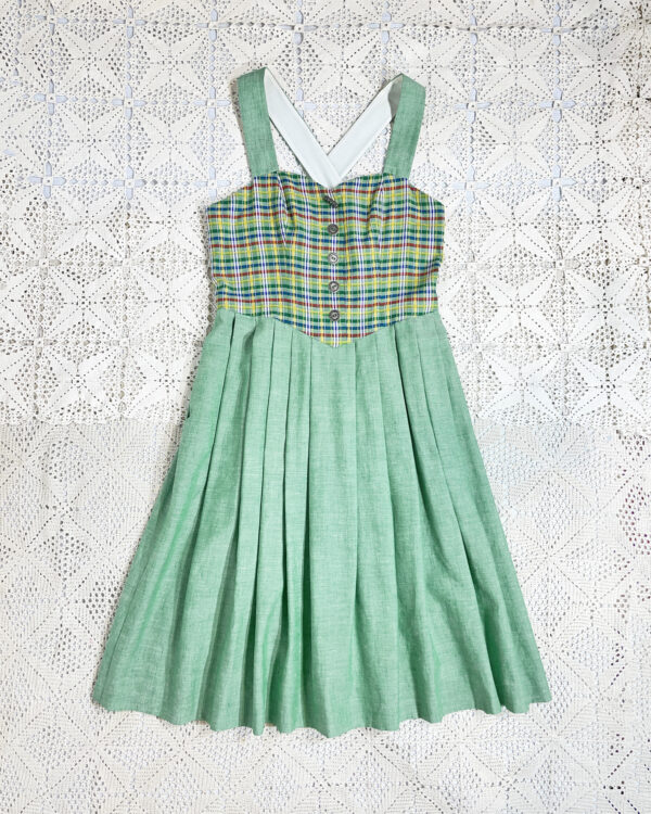 vintage green checked trachten dress eu42