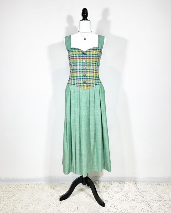 vintage green checked trachten dress eu42
