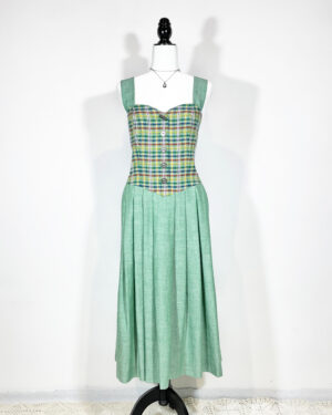 vintage green checked trachten dress eu42