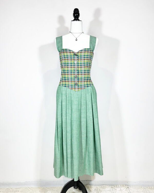 vintage green checked trachten dress eu42