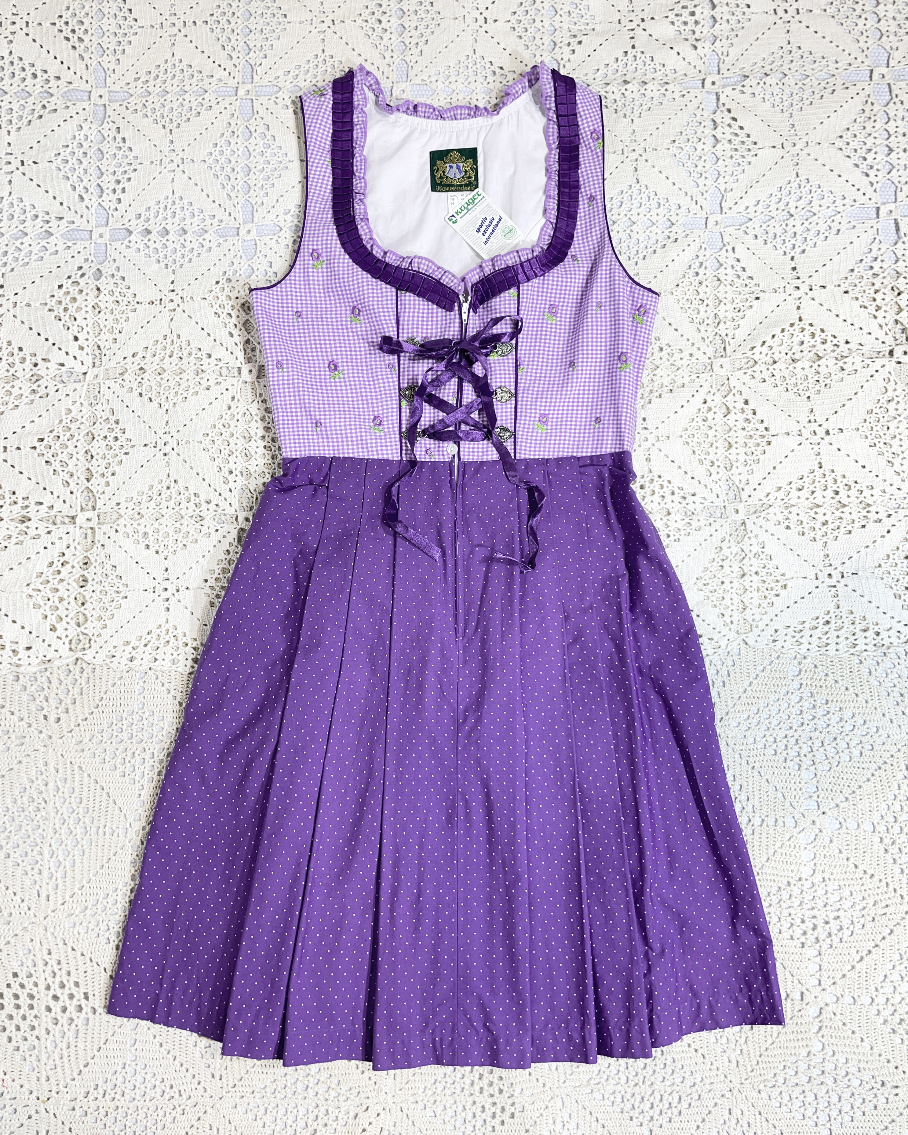 vintage green checked trachten dress eu42