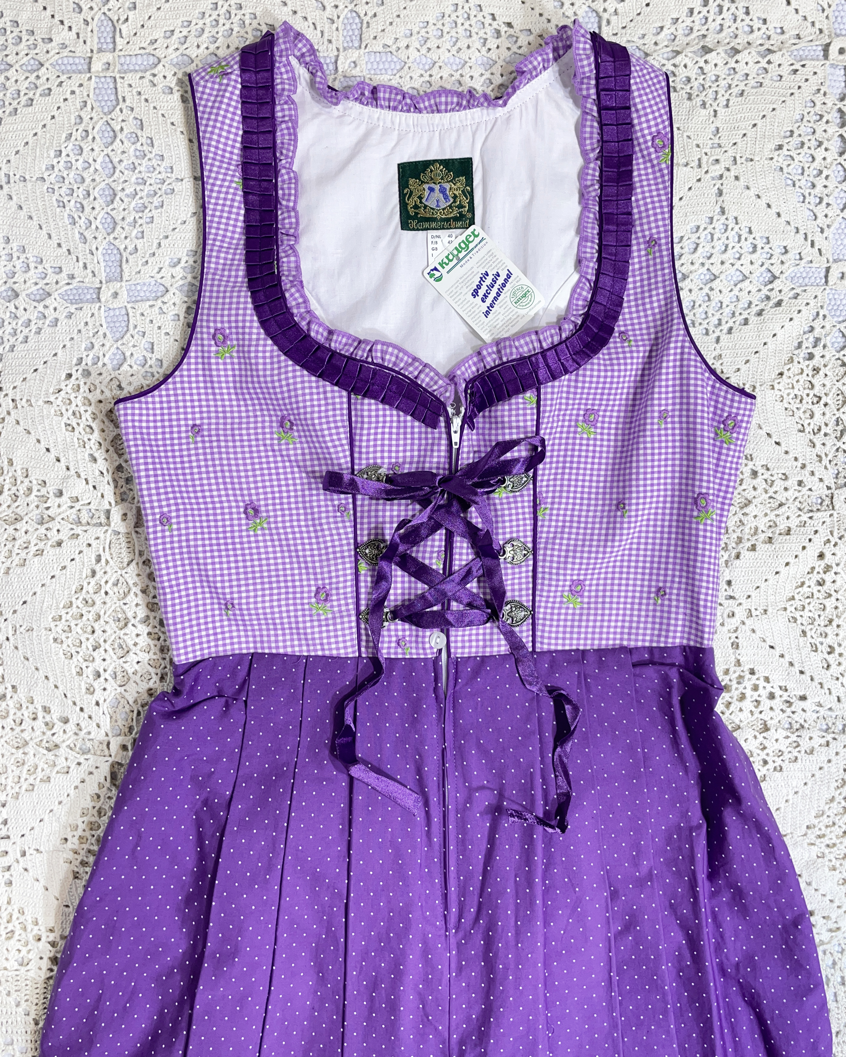 vintage green checked trachten dress eu42