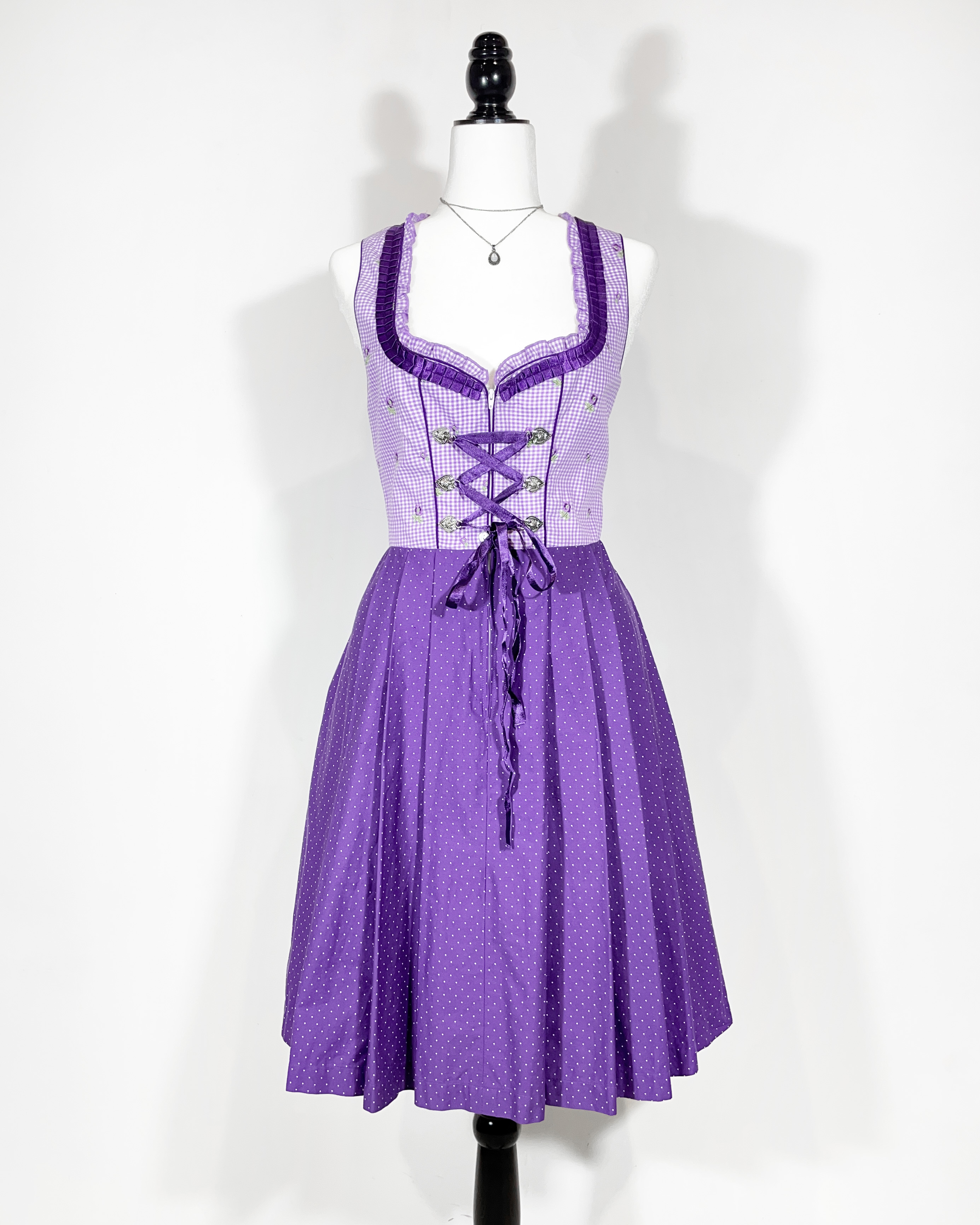 vintage green checked trachten dress eu42