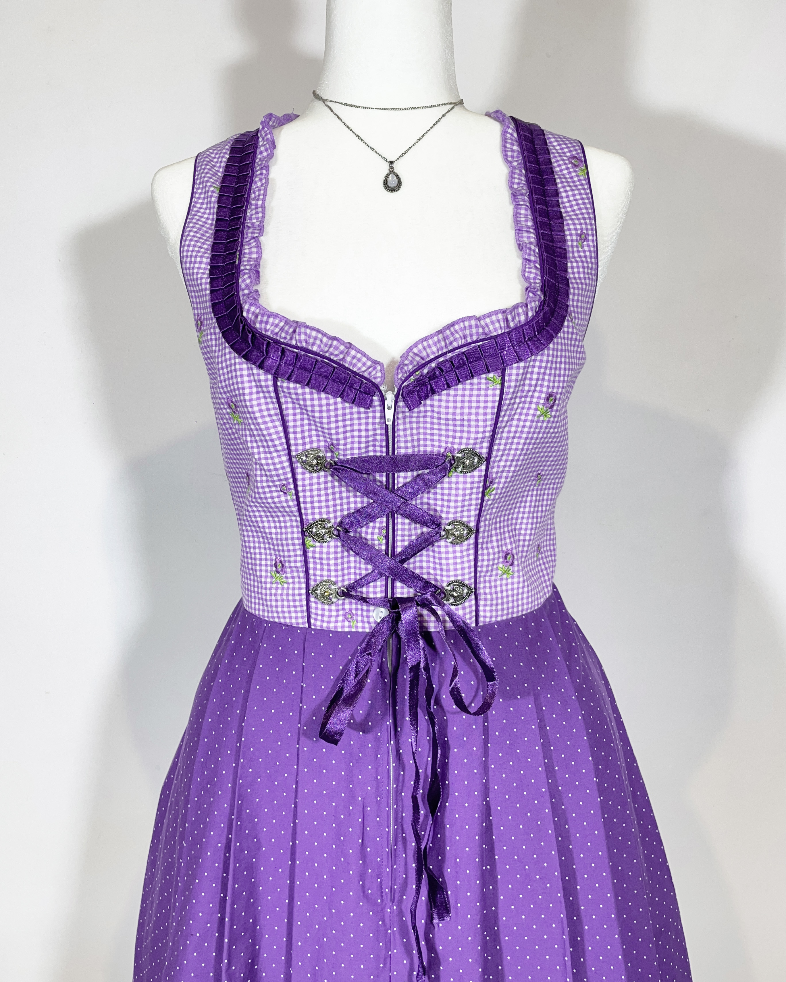 vintage green checked trachten dress eu42